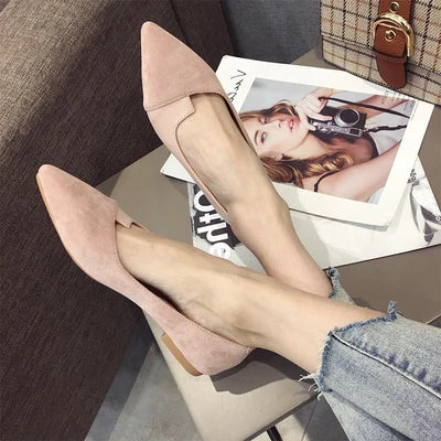 Women Flats Flock Leather Pointed Toe Solid Color Apricot Plus Small Size 31 32 33 34 Big Size 43 44 45 46 Lady Flat Heel Shoes