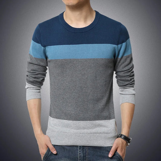 M-4XL 2025 Winter Casual Men's Sweater O-Neck Striped Slim Fit Knittwear Mens Sweaters Pullovers Pullover Men Pull Homme