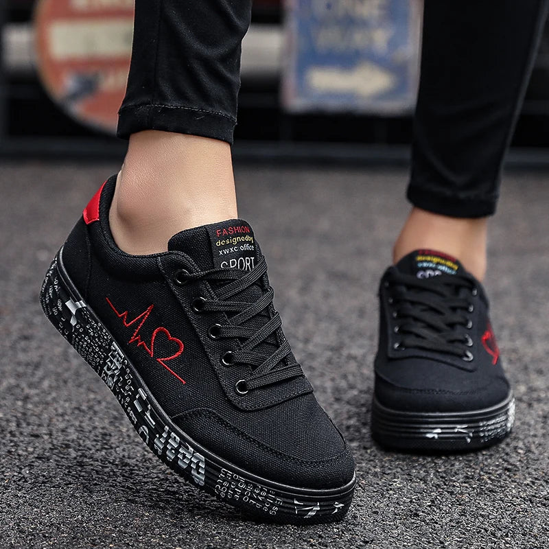 TUINANLE Sneakers Women Fashion Vulcanized Shoes Ladies Lace-up Casual Shoes Breathable Canvas Lover Shoes Graffiti Flat