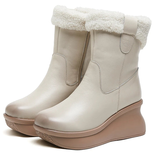 GKTINOO Genuine Leather Short Boots for Women Winter Wedges Warm Snow Boots Platform Shoes Thick Sole Non-slip Woman Boots