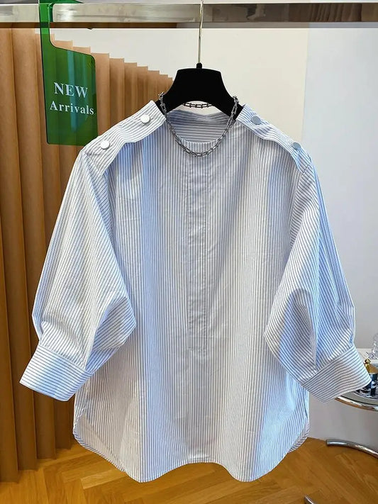 Elegant French Pullover Chic Design Tshirt Tees Women Buttons 2025 Summer Short Sleeve Shirt Korean Fashion Top