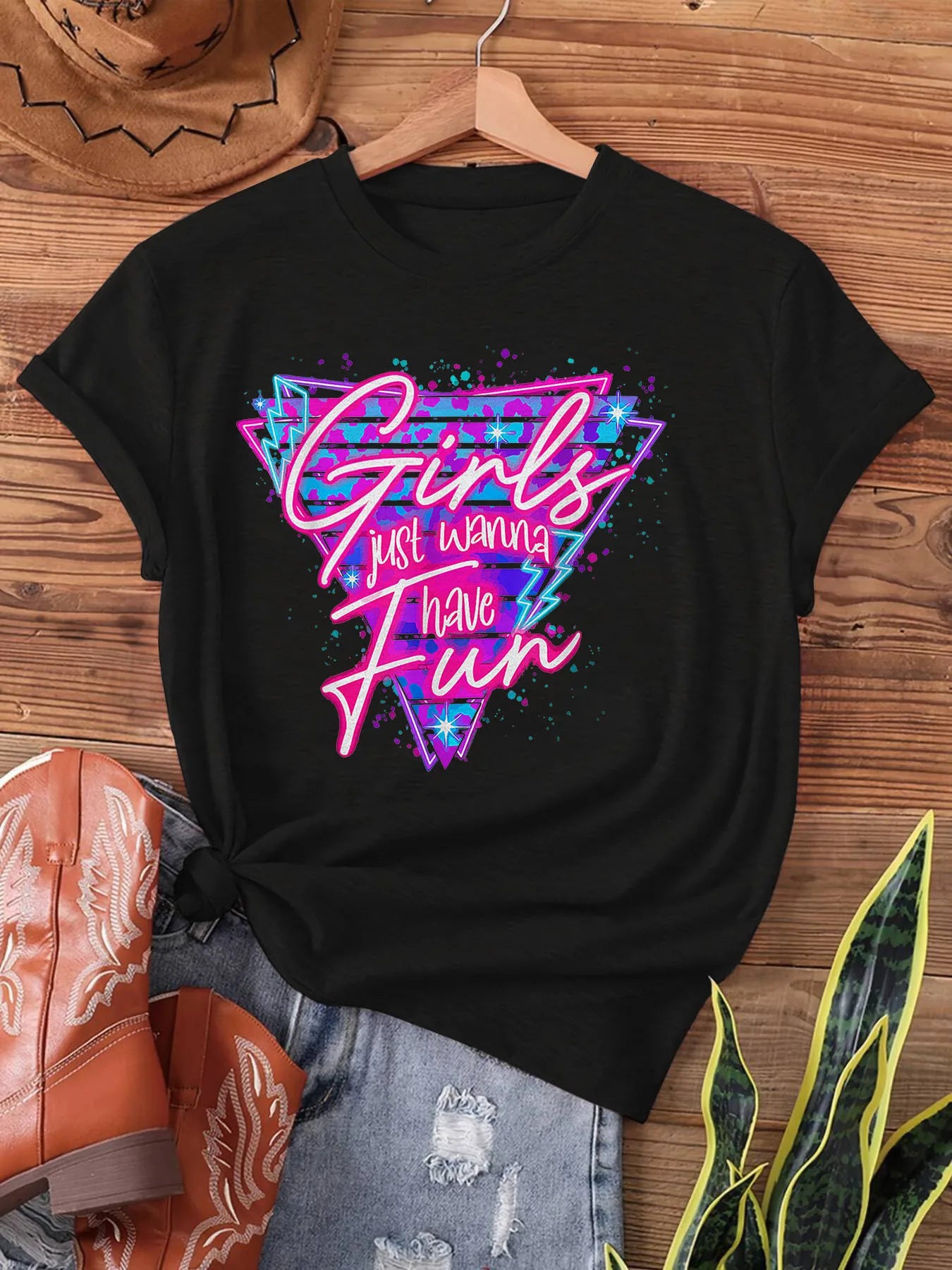 Girls Just Wanna Have Fun Women's Tee - Retro 80s Graphic, Casual Party Top