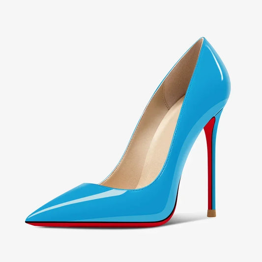 New 12cm pointed black high heels for women, slim heels with sexy temperament, shallow mouth, 34-46 red sole single shoes