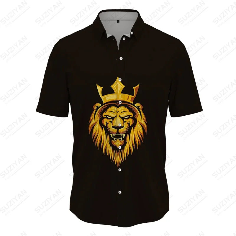 3D Lion Print Shirt Summer Men's Fashion Shirt Classic Comfortable Breathable Shirt Summer Harajuku Men's Shirt Top