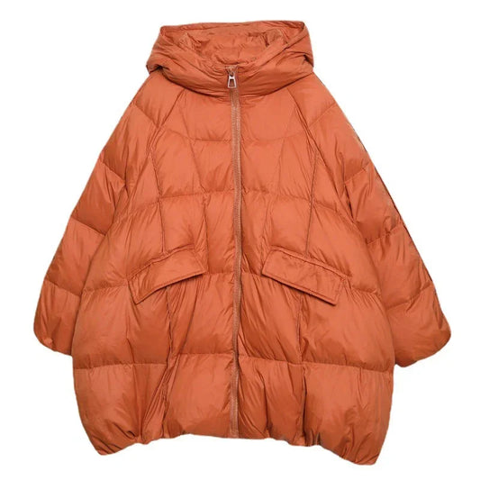 2024 New Winter Women White Duck Down Jacket Hooded Warm Oversize Puffer Coat Female Casual Loose Parkas Pocket Outwear
