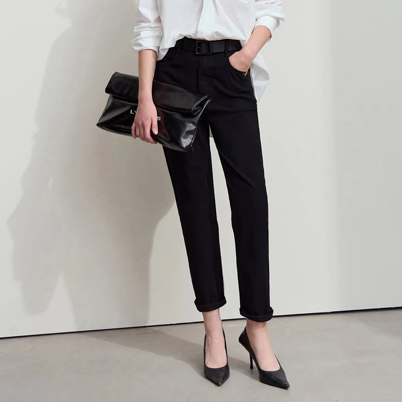Amii 2025 Autumn Casual Slim Women Jeans Pants Elastic Waisted Cotton Jeans Tapered Fashion High Quality DenimTrousers 12541126