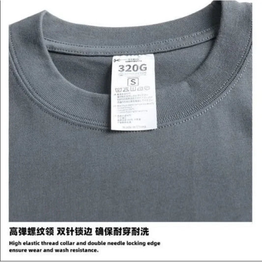 320g Cotton T Shirts Men Short Sleeved Heavyweight Summer Round Neck Loose Breathable Shirt for Men Women Basic Tees