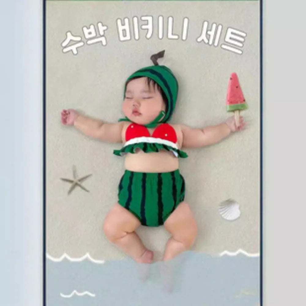 6184 Baby Swimsuit 2025 Summer Hot Sale Infant Swimming Clothes Cute Watermelon-shaped Swimsuit Set