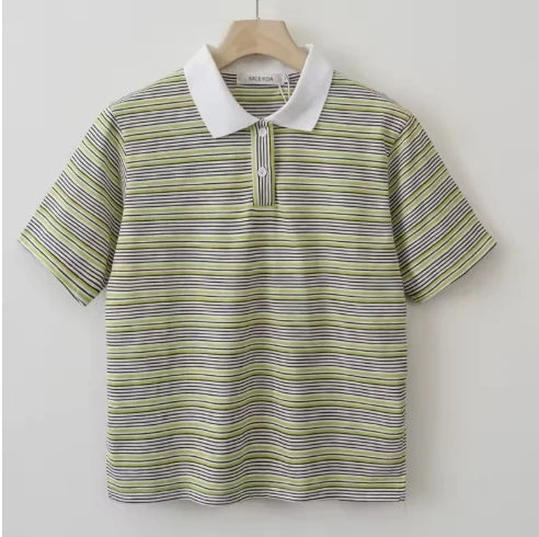 2025 Summer Women Casual Striped Short sleeve Polo Shirt T shirt