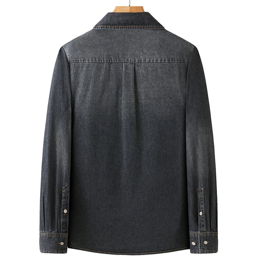 New Autumn Cotton Denim Shirts Men Slim Fit Smart Casual Solid Color Long Sleeve Mens Jeans Shirt Fashion Male Shirt Black Blu