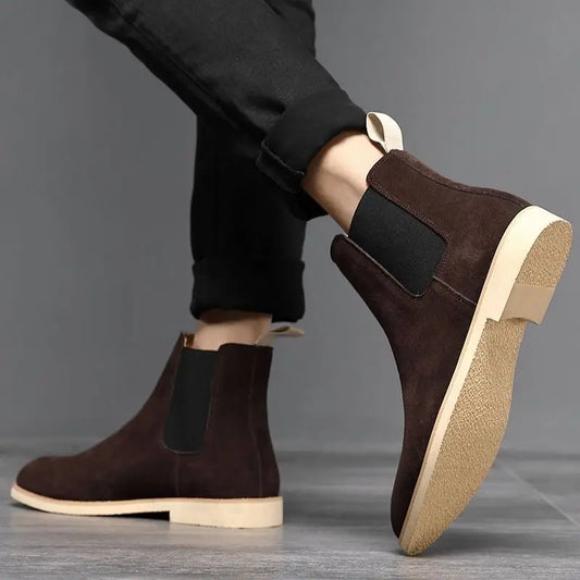 Men's Classic Retro Chelsea Boots Cow Suede Genuine Leather Mens British Style Ankle Boot Men Short Boots High-top Casual Shoes