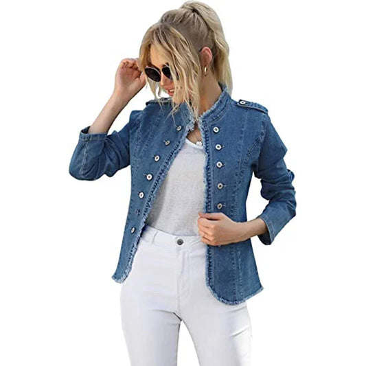 Women Vintage American Style Denim Jacket Spring Autumn Ladies Casual Slim Fit Single Breasted Long Sleeve Thin Jean Coat 2025