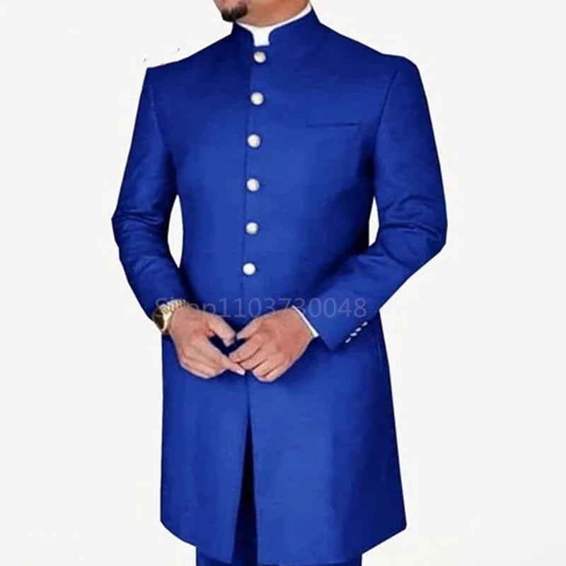 2 Pieces Fashion Style Men Suits Long Coat with Pants Smart Casual Men's Business/Wedding Suits Single Breasted Jacket Trousers