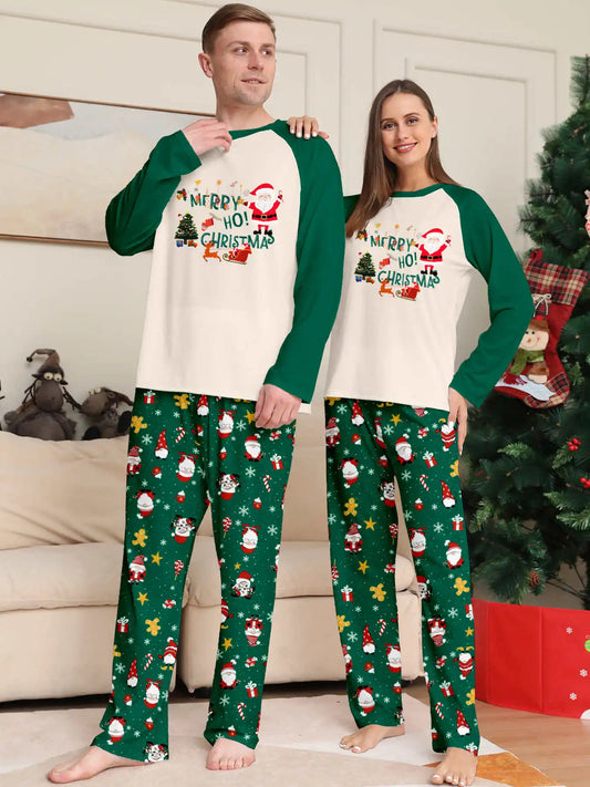 Merry Christmas Family Matching Outfits Green Pattern Mom Dad Kids Pajamas Set Soft Loose 2 Pieces Home Suit Xmas Look Sleepwear