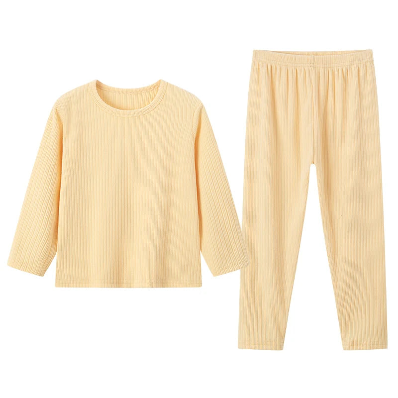2-Piece Autumn/Winter Children's 5-color Pit Stripe Thermal Underwear Set Boys' Versatile Home Clothes Girls' Sweet Sleepwear