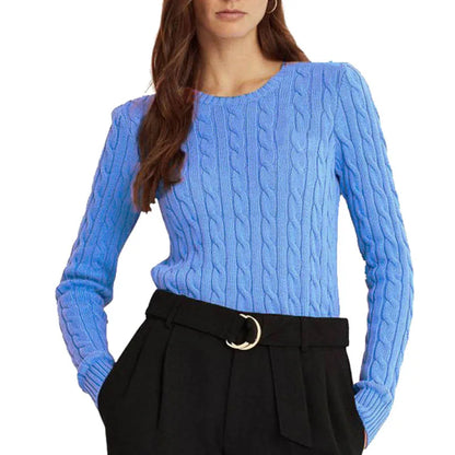 Women's Autumn Knit Sweater Classic Round Neck Long Sleeve Twist Thickening Solid Color Loose Casual Sweater Tops