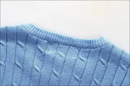 Women's Autumn Knit Sweater Classic Round Neck Long Sleeve Twist Thickening Solid Color Loose Casual Sweater Tops