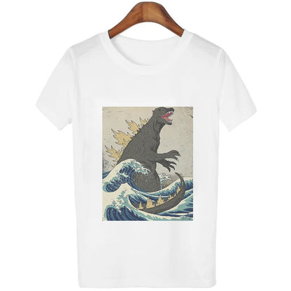 New Summer T-shirt Women Harajuku Vintage Funny Van Gogh Art Oil Painting Lattice Print Jiugongge T Shirt Ulzzang Female T-shirt