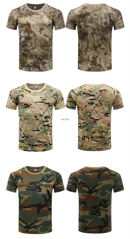 Summer Men's Quick Dry Combat T Shirt Military Jungle Desert Camouflage Tactical Short Sleeve Tough Guy Outdoor Hunting Top 6XL
