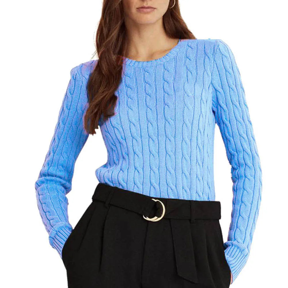 Women's Autumn Knit Sweater Classic Round Neck Long Sleeve Twist Thickening Solid Color Loose Casual Sweater Tops