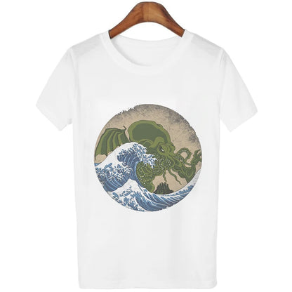 New Summer T-shirt Women Harajuku Vintage Funny Van Gogh Art Oil Painting Lattice Print Jiugongge T Shirt Ulzzang Female T-shirt