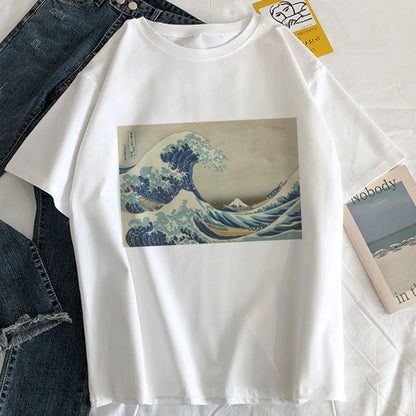 New Summer T-shirt Women Harajuku Vintage Funny Van Gogh Art Oil Painting Lattice Print Jiugongge T Shirt Ulzzang Female T-shirt