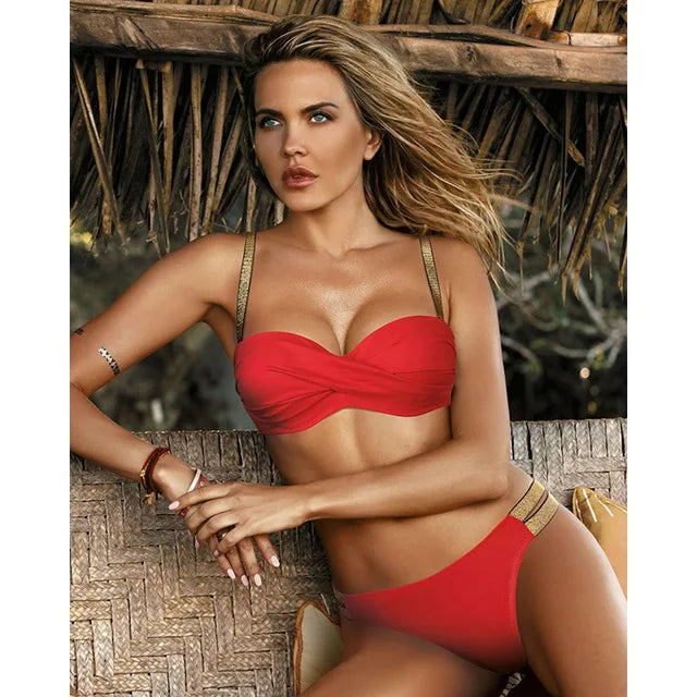 2023 New Leaves Print Bikini Swimsuit Women Push Up Bikini Set Bandeau Swimwear Bathing Suit Brazilian Biquini Female Swim Suit