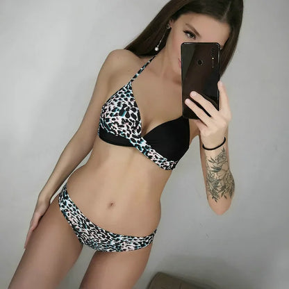 2023 New Leaves Print Bikini Swimsuit Women Push Up Bikini Set Bandeau Swimwear Bathing Suit Brazilian Biquini Female Swim Suit