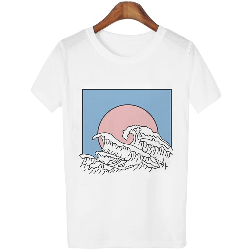 New Summer T-shirt Women Harajuku Vintage Funny Van Gogh Art Oil Painting Lattice Print Jiugongge T Shirt Ulzzang Female T-shirt