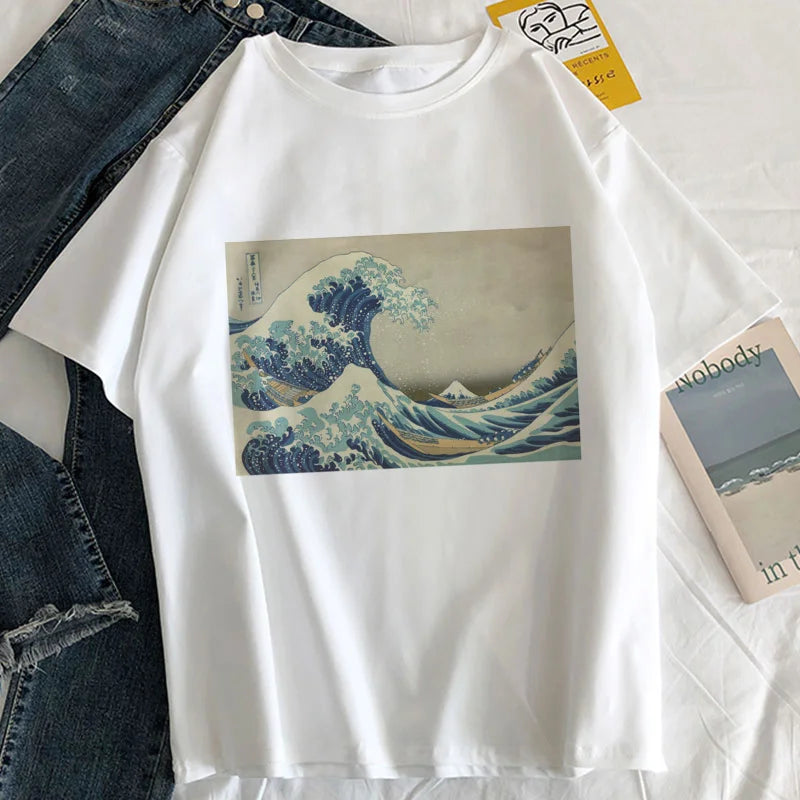 New Summer T-shirt Women Harajuku Vintage Funny Van Gogh Art Oil Painting Lattice Print Jiugongge T Shirt Ulzzang Female T-shirt