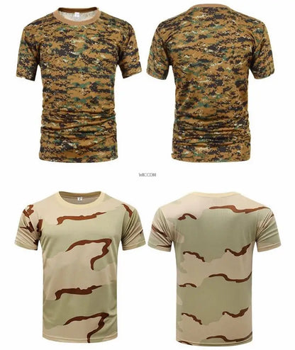 Summer Men's Quick Dry Combat T Shirt Military Jungle Desert Camouflage Tactical Short Sleeve Tough Guy Outdoor Hunting Top 6XL