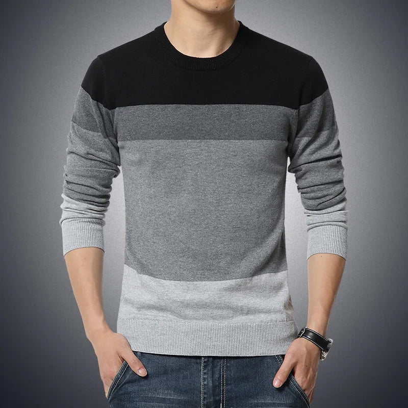 M-4XL 2025 Winter Casual Men's Sweater O-Neck Striped Slim Fit Knittwear Mens Sweaters Pullovers Pullover Men Pull Homme