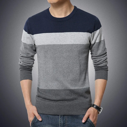 M-4XL 2025 Winter Casual Men's Sweater O-Neck Striped Slim Fit Knittwear Mens Sweaters Pullovers Pullover Men Pull Homme