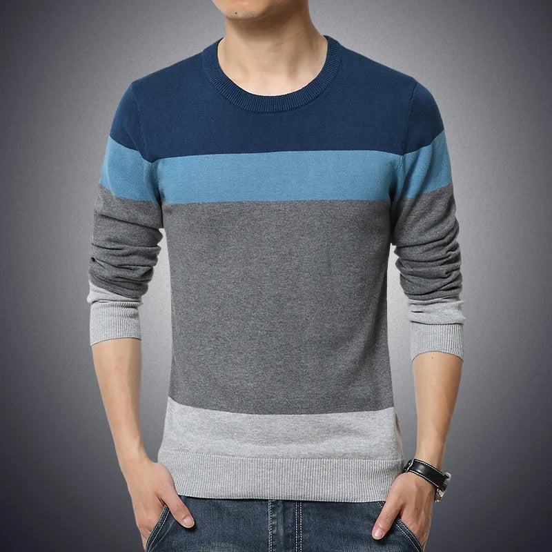 M-4XL 2025 Winter Casual Men's Sweater O-Neck Striped Slim Fit Knittwear Mens Sweaters Pullovers Pullover Men Pull Homme