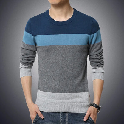 M-4XL 2025 Winter Casual Men's Sweater O-Neck Striped Slim Fit Knittwear Mens Sweaters Pullovers Pullover Men Pull Homme