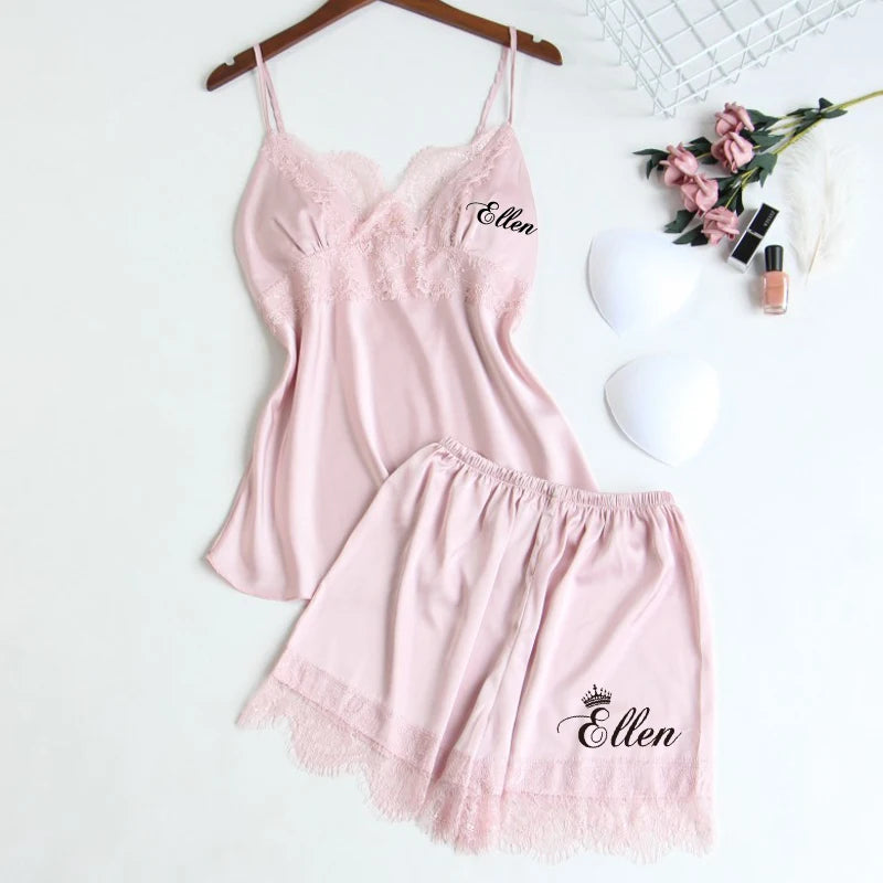 Personalized name Women Kimono Bathrobe Bride Bridesmaid Wedding Robe Set Lace Trim Sleepwear Casual Home Clothes Nightwear