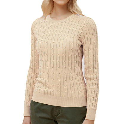 Women's Autumn Knit Sweater Classic Round Neck Long Sleeve Twist Thickening Solid Color Loose Casual Sweater Tops
