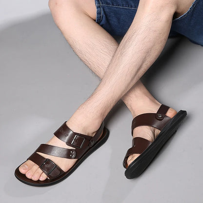 Yomior New Casual Fashion Men Shoes Slip-On Genuine Cow Leather Soft Non-slip Beach Summer Sandals Slippers Flats Flip Flop