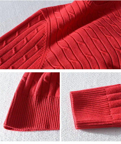 Women's Autumn Knit Sweater Classic Round Neck Long Sleeve Twist Thickening Solid Color Loose Casual Sweater Tops