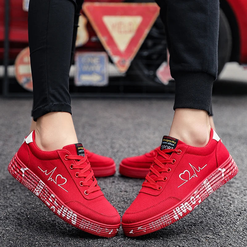 TUINANLE Sneakers Women Fashion Vulcanized Shoes Ladies Lace-up Casual Shoes Breathable Canvas Lover Shoes Graffiti Flat