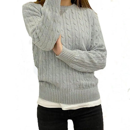 Women's Autumn Knit Sweater Classic Round Neck Long Sleeve Twist Thickening Solid Color Loose Casual Sweater Tops