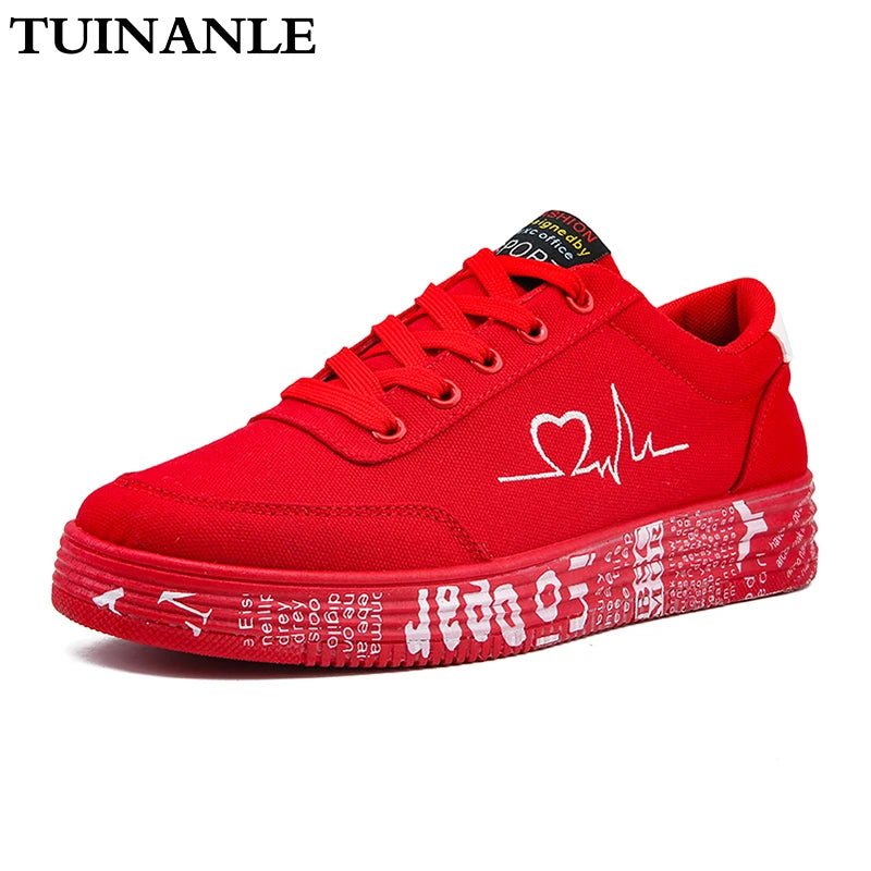 TUINANLE Sneakers Women Fashion Vulcanized Shoes Ladies Lace-up Casual Shoes Breathable Canvas Lover Shoes Graffiti Flat