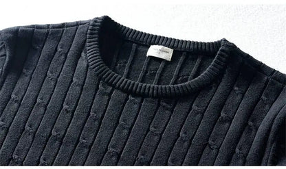 Women's Autumn Knit Sweater Classic Round Neck Long Sleeve Twist Thickening Solid Color Loose Casual Sweater Tops