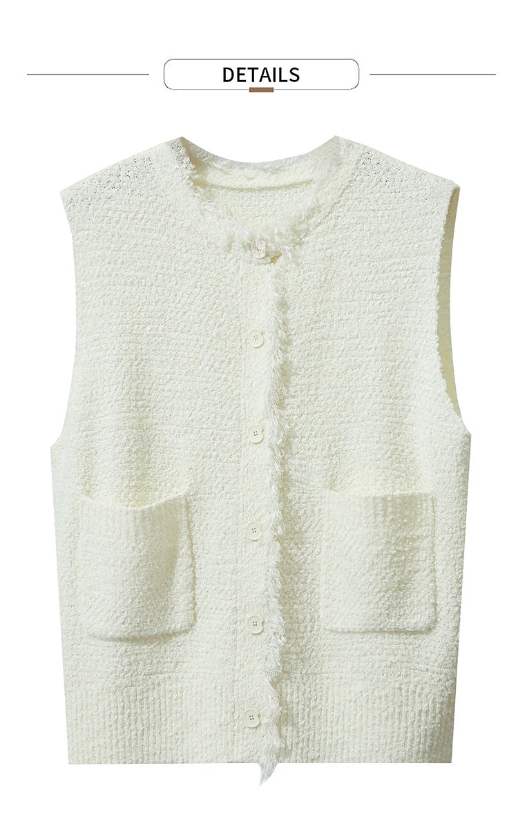 AMII Women's Vest 2025 Autumn New O-neck Elegant Retro Knitted Vest Women's Casual Versatile Loose Sleeveless Top Female12543082
