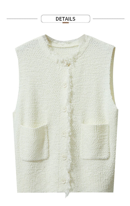 AMII Women's Vest 2025 Autumn New O-neck Elegant Retro Knitted Vest Women's Casual Versatile Loose Sleeveless Top Female12543082