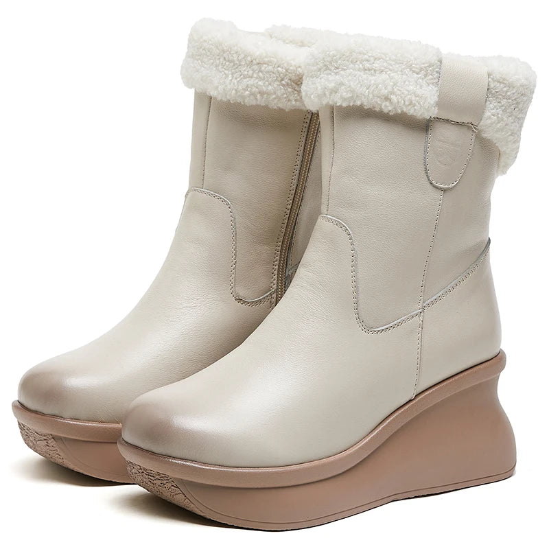 GKTINOO Genuine Leather Short Boots for Women Winter Wedges Warm Snow Boots Platform Shoes Thick Sole Non-slip Woman Boots
