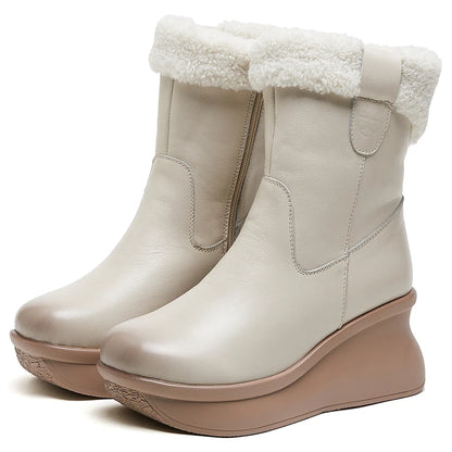 GKTINOO Genuine Leather Short Boots for Women Winter Wedges Warm Snow Boots Platform Shoes Thick Sole Non-slip Woman Boots