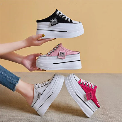 Summer White Korean Version of The Thick-soled Women's Vulcanized Shoes Fashion Mesh Breathable Non-slip Baotou Slippers 34-40