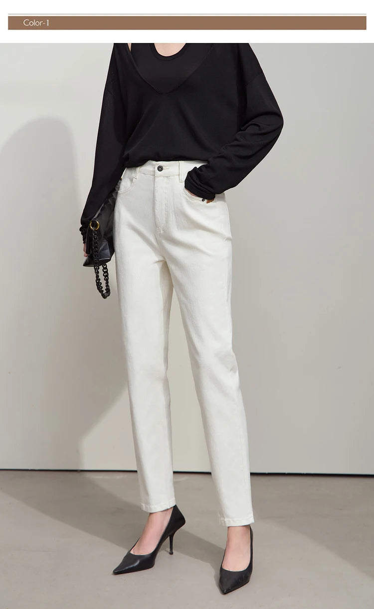 Amii 2025 Autumn Casual Slim Women Jeans Pants Elastic Waisted Cotton Jeans Tapered Fashion High Quality DenimTrousers 12541126