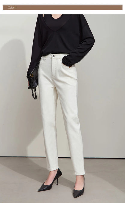 Amii 2025 Autumn Casual Slim Women Jeans Pants Elastic Waisted Cotton Jeans Tapered Fashion High Quality DenimTrousers 12541126